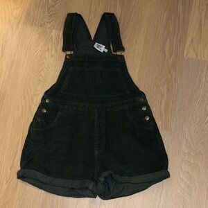Dark Green Corduroy Short Overalls